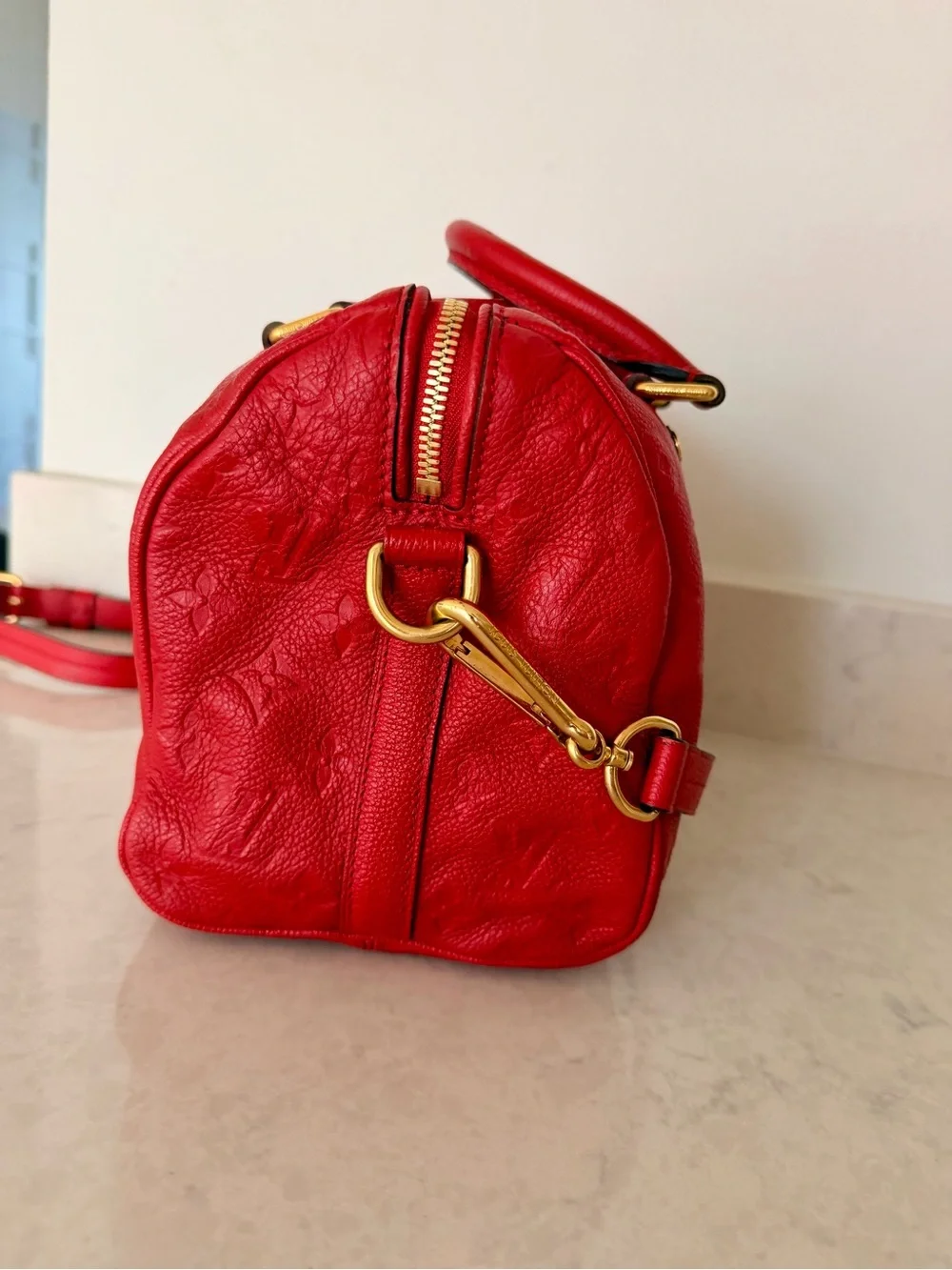 Louis Vuitton Red Empreinte Speedy 25 Bandolier